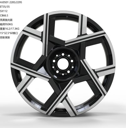 Кованые диски Ju-Tuning HJ0501 чёрный глянец полированная лицевая часть R21–R22 5x112 на Bentley, Rolls-Royce